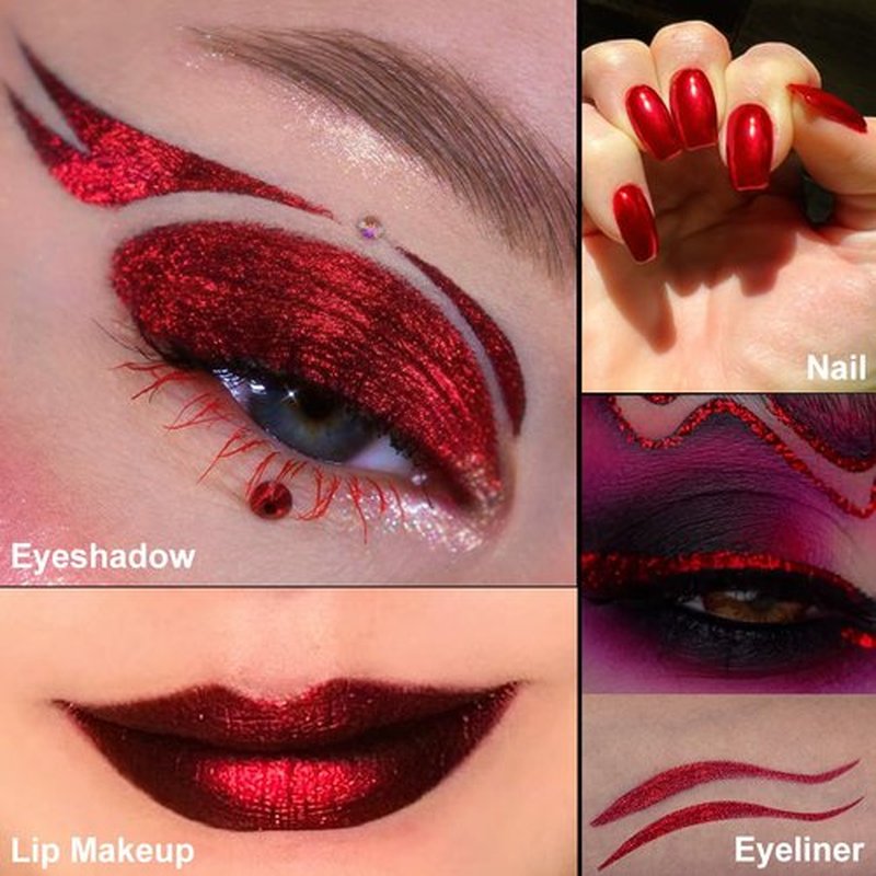 DE’LANCI Chameleon Red Glitter Eyeshadow Highly Pigmented, Single Metallic Glitter Eye Shadow Palette Intense Color Shifting, Chrome True Red Shimmery Glitter Eyes Warm Goth Smoky Makeup