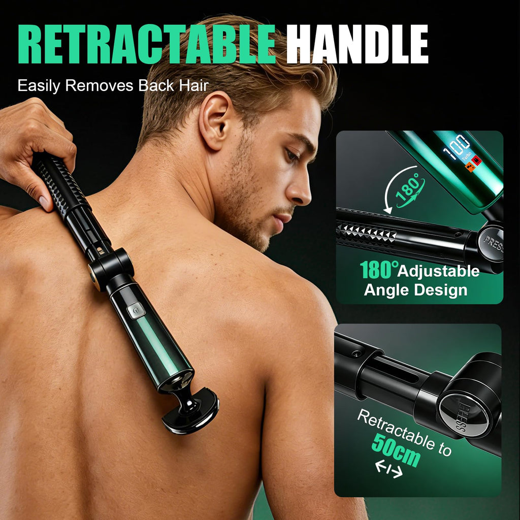 Back Shaver for Men, 5 in 1 Men Back Shaver with Long Handle, Green