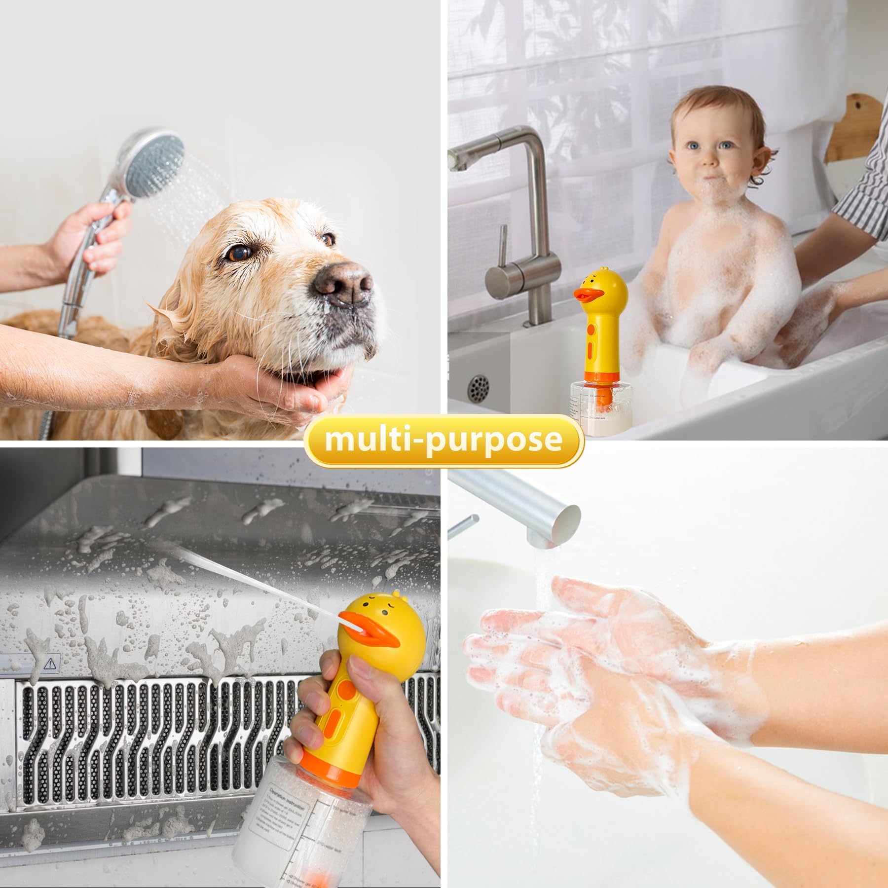 NRYDEPET Electric Dog Shampoo Dispenser & Foam Sprayer – Automatic Dog Soap Dispenser, Rechargeable Dog Shampoo Foamer, IPX7 Waterproof Pet Bath Supplies for Dogs, Cats & Puppies