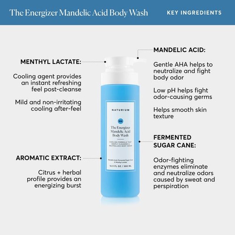 Naturium The Energizer Body Wash, Cooling & Refreshing Formula with Mandelic Acid, Deeply Cleanses & Neutralizes Body Odor, 16.9 oz