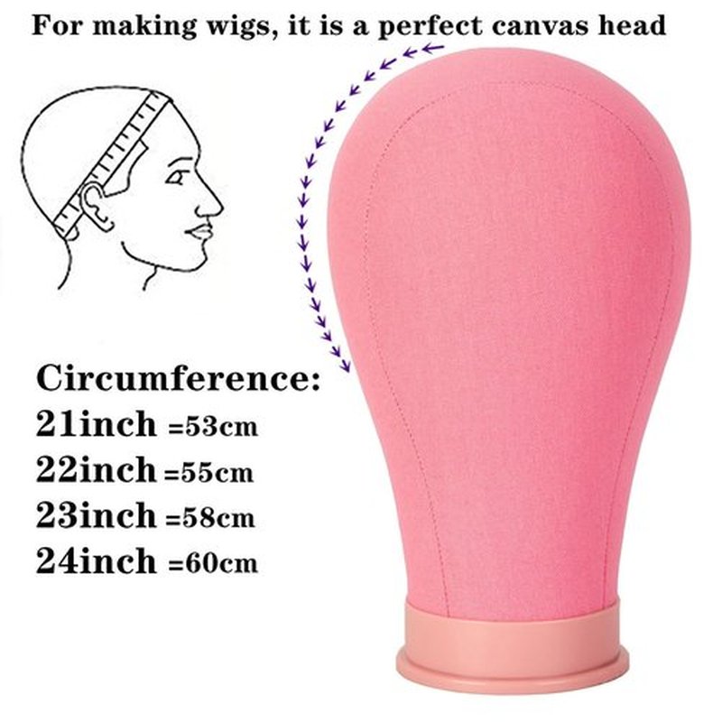 koskusder 22 Inch Canvas Wig Head with Stand Cork Canvas Mannequin Head with Wig Head Stand Manikin Head Block Set for Wigs Trimming Making Display with T Pins Set (Pink)