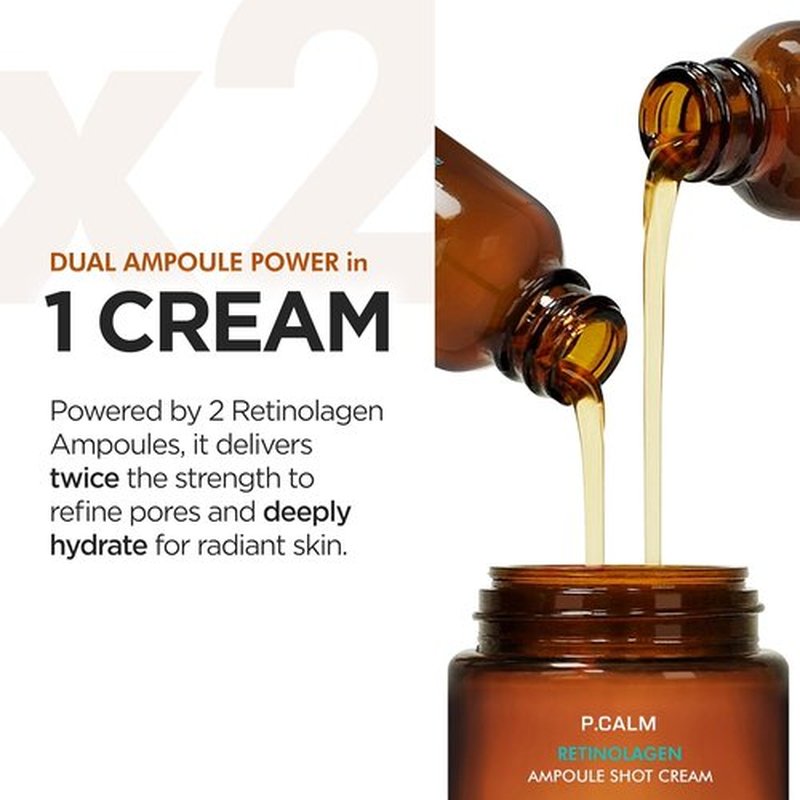 P.CALM Retinolagen Ampoule Shot Cream - Vegan Collagen & Retinol for Pore Tightening | 60ml