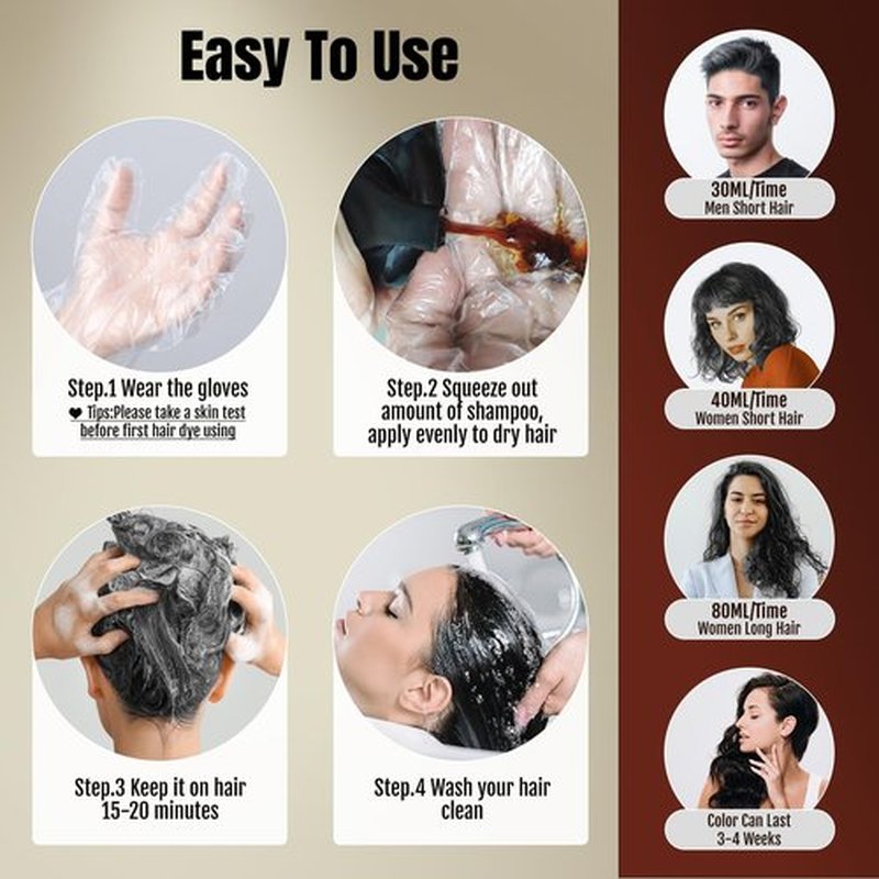 BOJICA 3 in 1 Black Hair Dye Shampoo for Gray Hair | Herbal Color Shampoo with Argan Oil & Ginseng | Instant Full Gray Coverage, 3-4 Weeks Lasting, Includes Cape & Gloves(16.9 Fl oz)