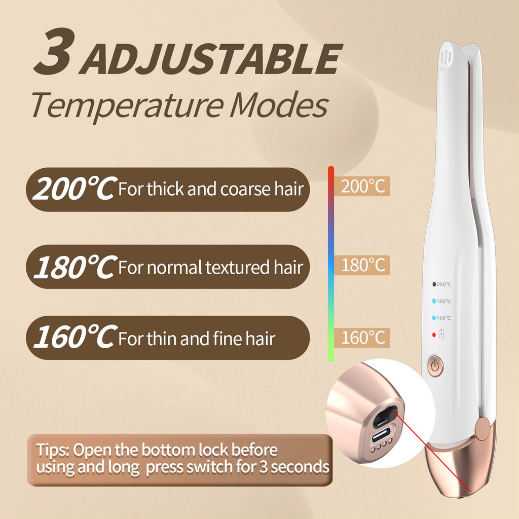 Cordless Hair Straightener and Mini Curling Iron 2 in 1, Small Flat Irons for Short Hair, Ceramic Tourmaline Mini Hair Straightener, Fast Heating, 3 Temperature Settings, Auto Shut-Off (White)