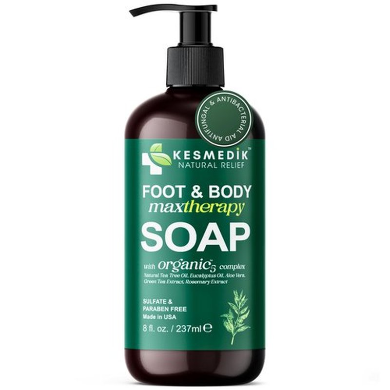 KESMEDIK Tea Tree Oil Soap Body Wash with Peppermint for Foot & Body, Antifungal & Antibacterial Support Cleanser, Helps Soothe Ringworm, Athlete’s Foot, Jock Itch, Acne & Body Odors
