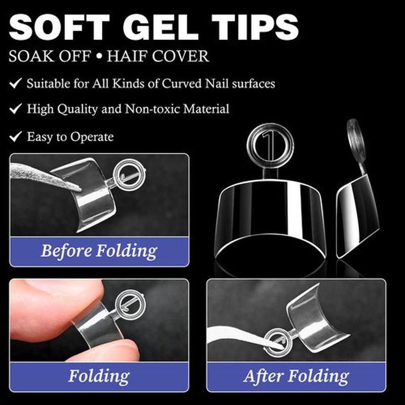 AddFavor 600pcs Extra Short Square Nail Tips, Half Cover Clear Soft Gel Nail Tips Square, 12 Sizes Press on False Nails Tips for Acrylic Nail Extension, Salon and Home DIY