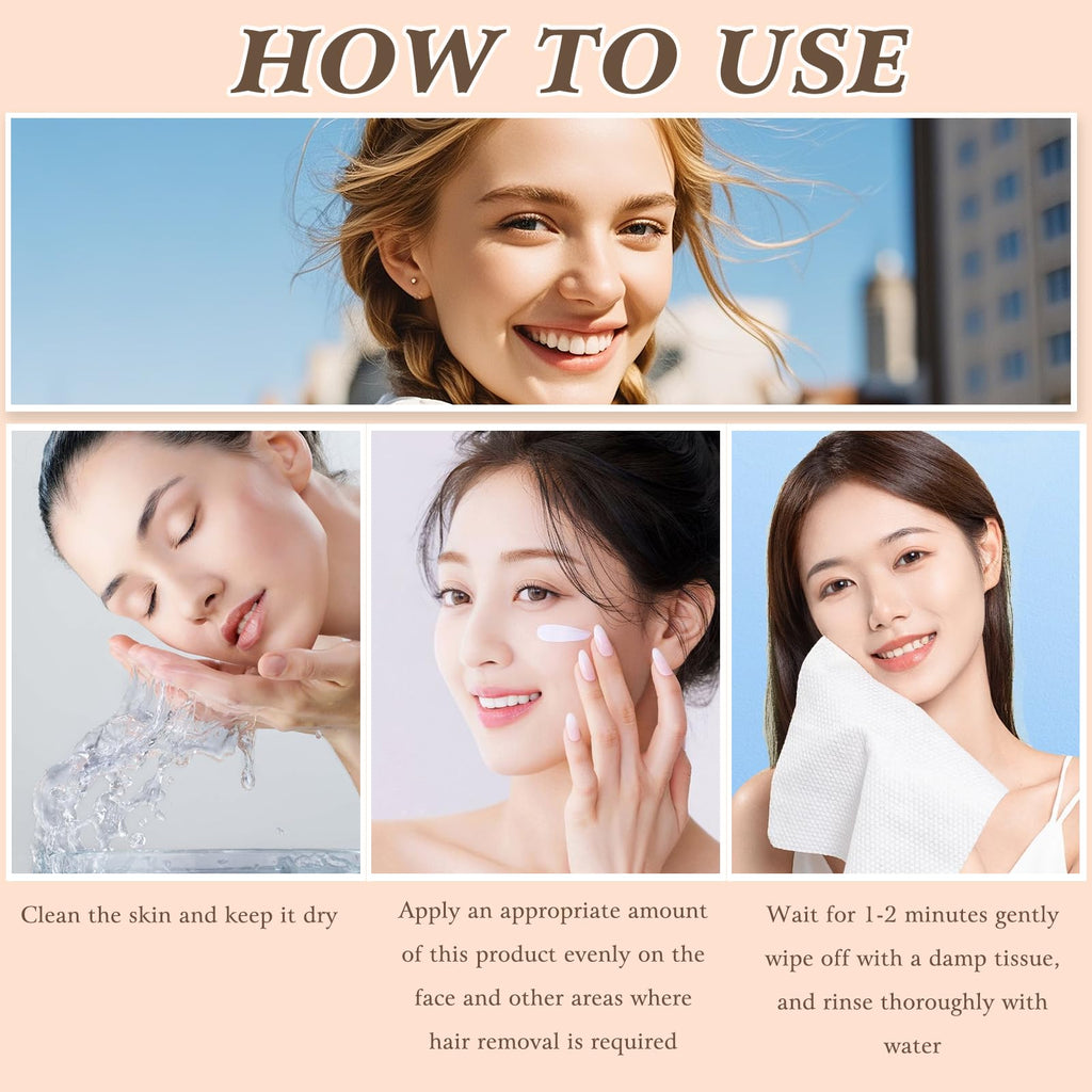 3PCS Facial Hair Remover Cream for Women, Gentle Fast-Acting Formula, Upper Lip Hair Removal Cream for Body Face Lips