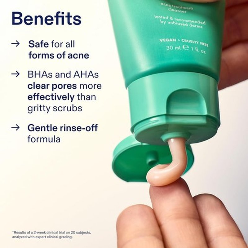 Skinfix 2% BHA Cleanser - Clears Acne Blemishes & Blackheads - 1 oz - Fragrance-Free, Vegan, Cruelty-Free