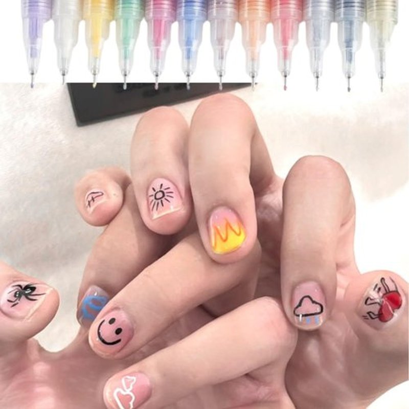12 Colors Nail Art Pens Set, 2025 New Nail Art Markers for Gel Nails, 3D Polish DIY Nail Art Marker Drawing Painting Liner Pen, Quickly Dry Nail Pen DIY Decoration Tool for Home Salon