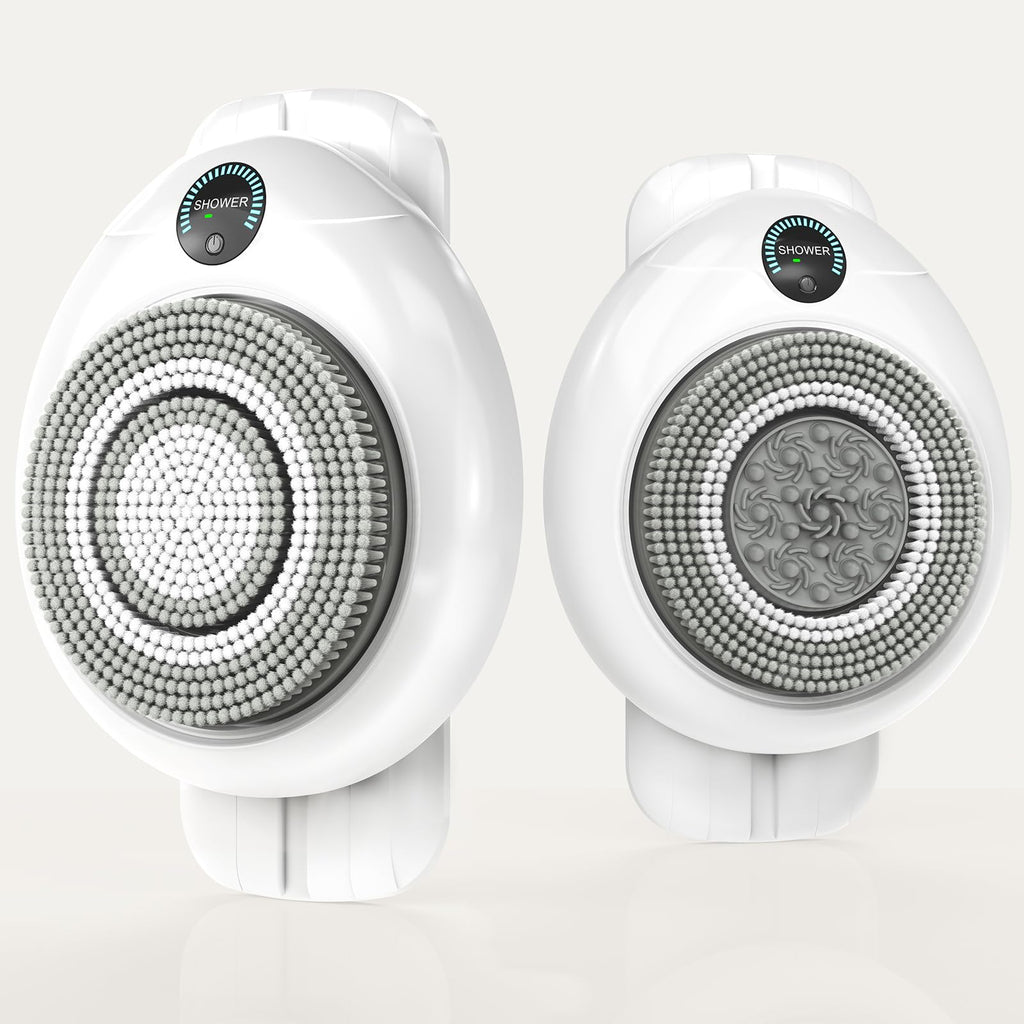 Electric Back Scrubber for Shower - Wall Mounted Exfoliating Brush, Hands-Free Automatic Body Scrubber, IPX7 Waterproof, 3-Speed Adjustment, 3 Replaceable Heads with 50pcs Disposable Shower Caps