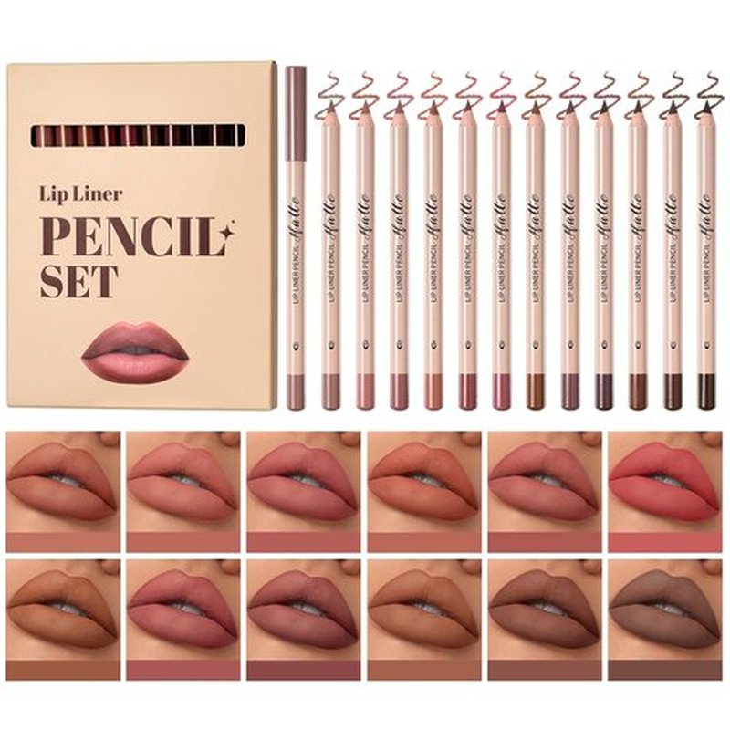 Skiennix Matte Velvet Lip Liner Set - 12 Highly Pigmented, Long-Lasting Waterproof Shades