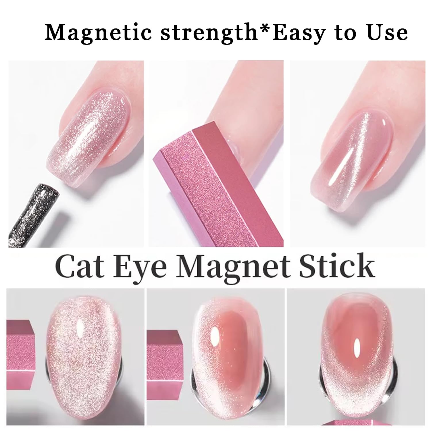 XEAOHESY 2 Pieces Cat Eye Magnet for Nails Double-Ended Hexagon Strong Nail Magnet Stick for Cat Eye Gel Nail Polish