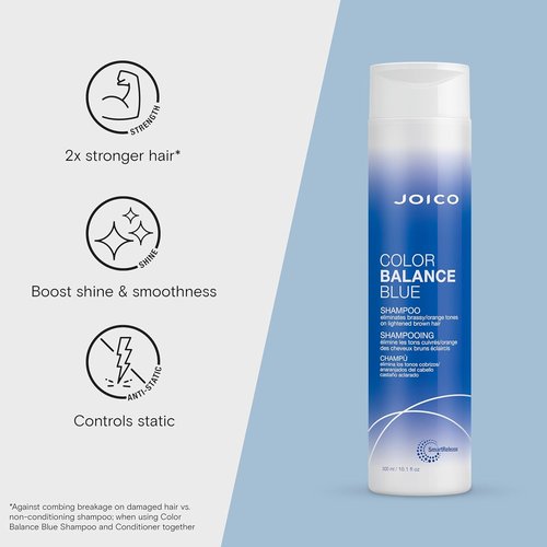 Joico Color Balance Blue Shampoo - Eliminate Brassy Tones & Boost Vibrancy | For Lightened Brown Hair | With Rosehip Oil & Green Tea Extract