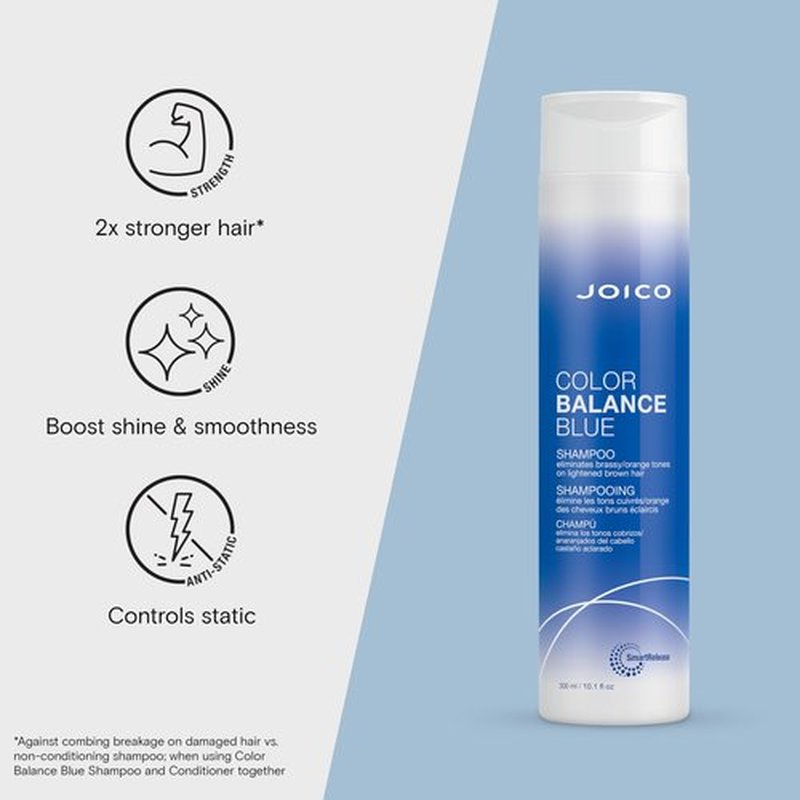 Joico Color Balance Blue Shampoo | For Lightened Brown Hair | Eliminate Brassy Orange Tones | Boost Color Vibrancy & Shine | UV Protection | With Rosehip Oil & Green Tea Extract | 10.1 Fl Oz