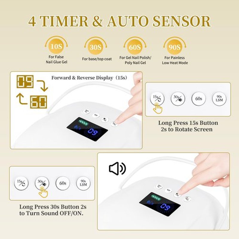 BOMOQING 126W Rechargeable UV LED Nail Lamp, Portable Cordless Nail Dryer with Auto Sensor and 4 Timer Settings, Professional Curing Lamp for Gel Polish and Salon (White)