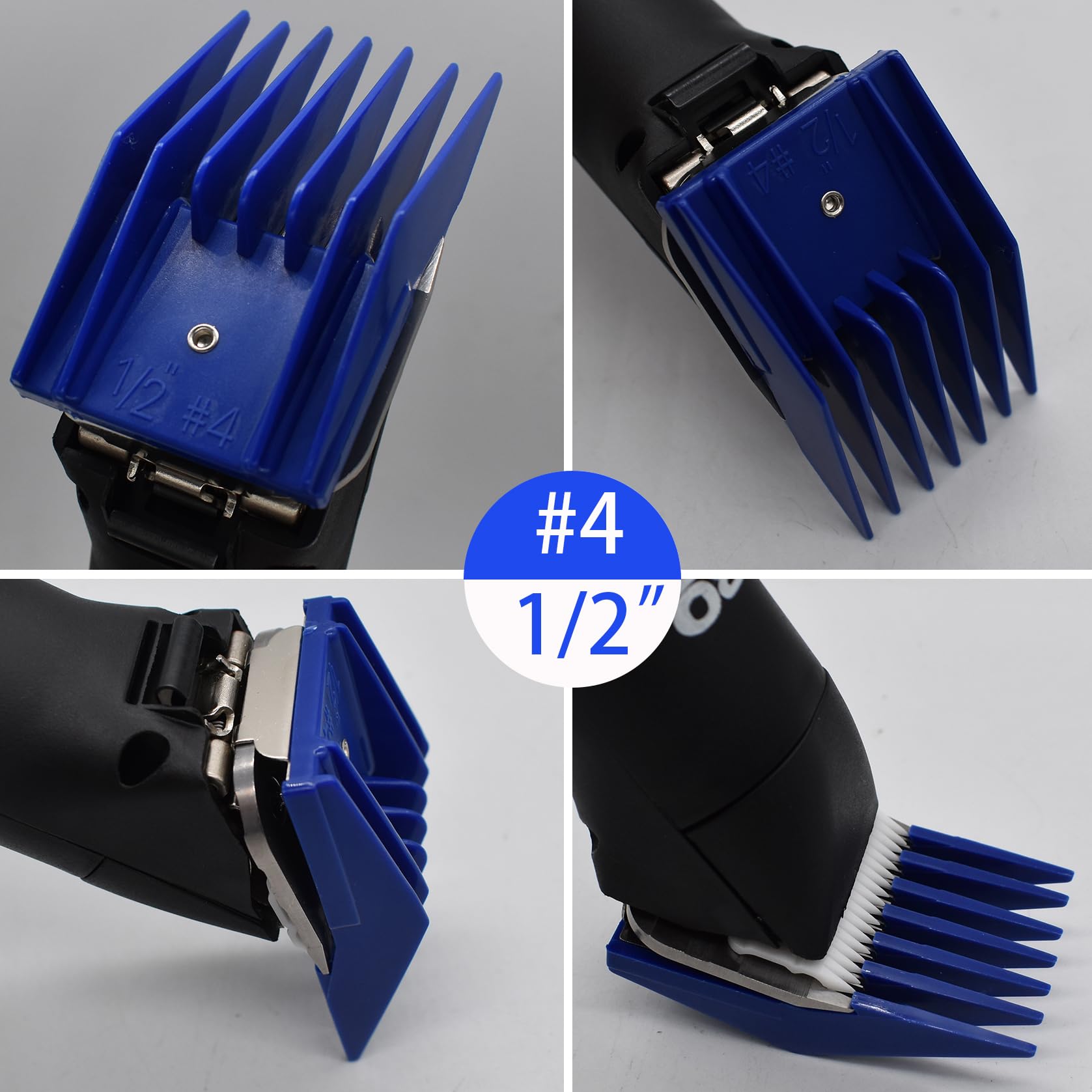 4 Pieces Professional A5-Style Animal Clipper Attachment Guard Guide Cutting Combs Set 76926-900, 1/8", 1/4", 3/8", 1/2", Compatible with Oster Classic 76 A5 Andis AG BG Wahl KM Pet Groomers (Navy)