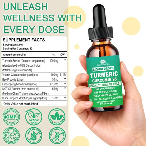 Turmeric Curcumin Supplement - 1000mg Liquid Complex with 95% Curcuminoids & Enhanced Absorption | Joint & Immune Support