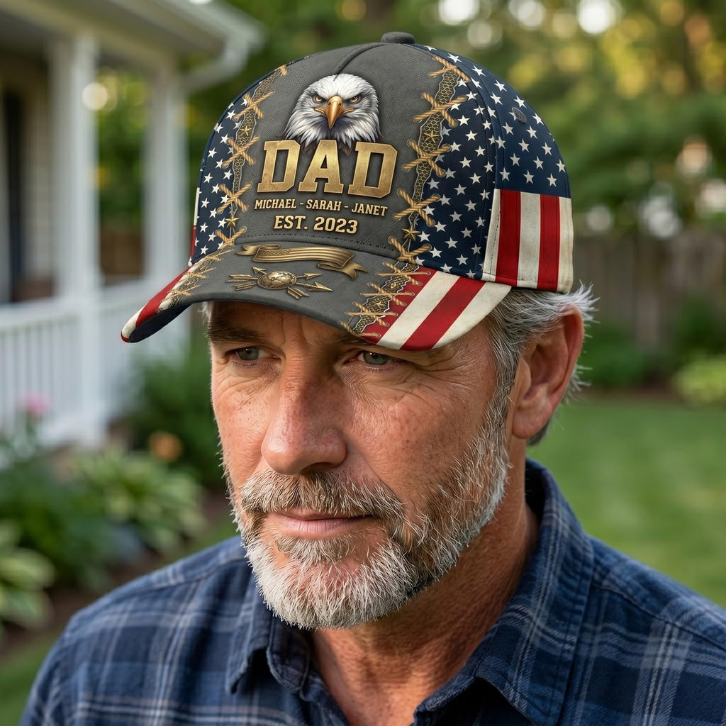 Famitrendz Personalized Patriotic Dad Baseball Cap, Custom Dad Hats for Men, Fathers Day Hats for Daddy Papa, Patriotic Grandpa Hat, Dads Gift from Son Daughter for Fathers Day, Christmas 1