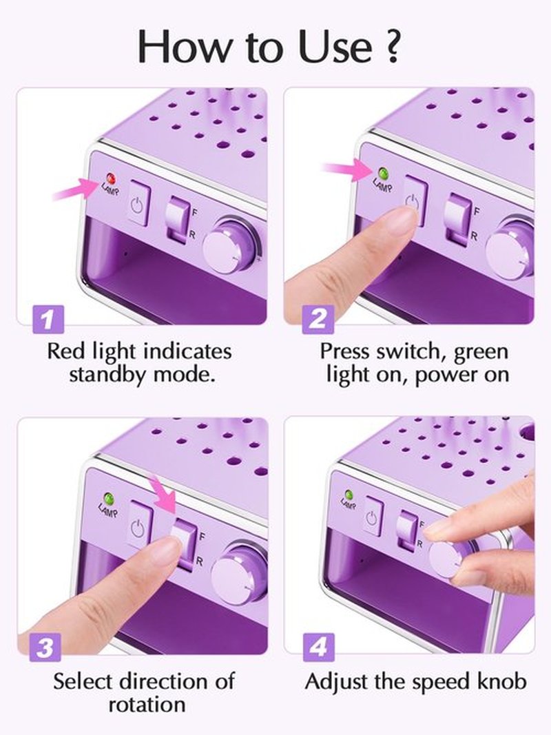 Subay Nail Drill Machine Electric File, Portable for Acrylic Gel Dip Powder Nails, Nail Drill Kit for Manicure Pedicure, Nail Set with Everything, Purple