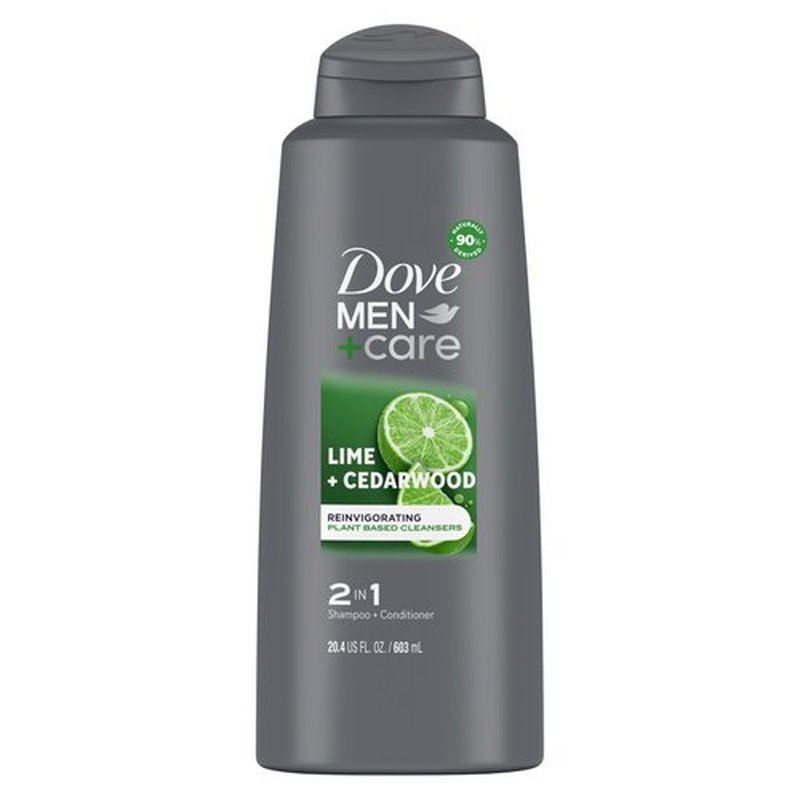 DOVE MEN + CARE Men 2 in 1 Shampoo and Conditioner Lime + Cedarwood For Healthy-Looking Hair Naturally Derived Plant Based Cleansers 20.4 OZ