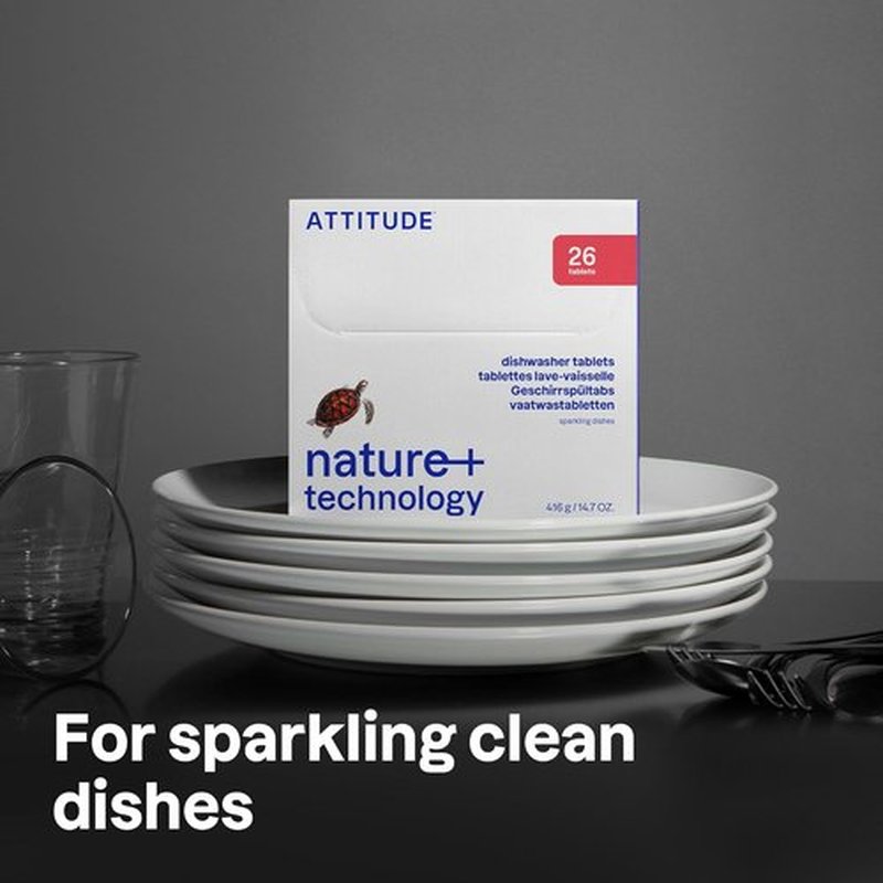 ATTITUDE Dishwasher Pods - Plant-Based Vegan Detergent Tablets | Phosphate-Free, Unscented, 26 Count
