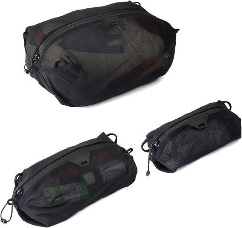 Peak Design Ultralight Packing Cube Bundle - Black Stretchy Mesh Travel Organizers | Zipper Opening & Strap Attachments, Sizes XXS to S