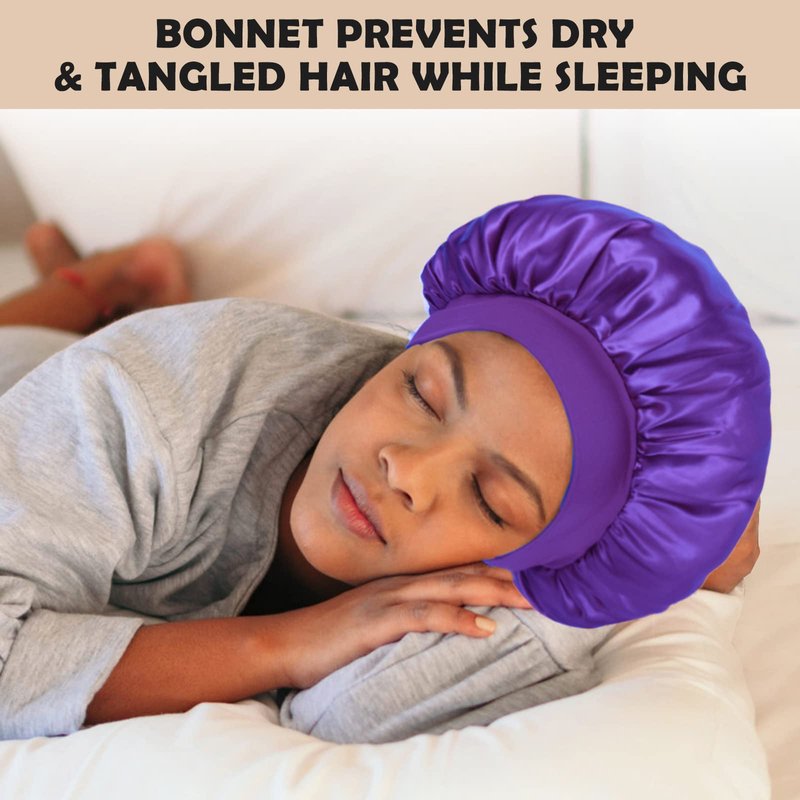 ZHENSILK 4Pcs Silk Bonnet for Sleeping, Satin Hair Bonnets, Soft Elastic Band Silk Sleep Cap, Hair Wrap for Women(Black Wine Red Purple Gold)