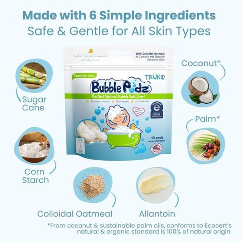 TruKid Bubble Podz | Gentle Eczema-Friendly Bubble Bath for Kids & Toddlers | 24 Tear-Free Pods