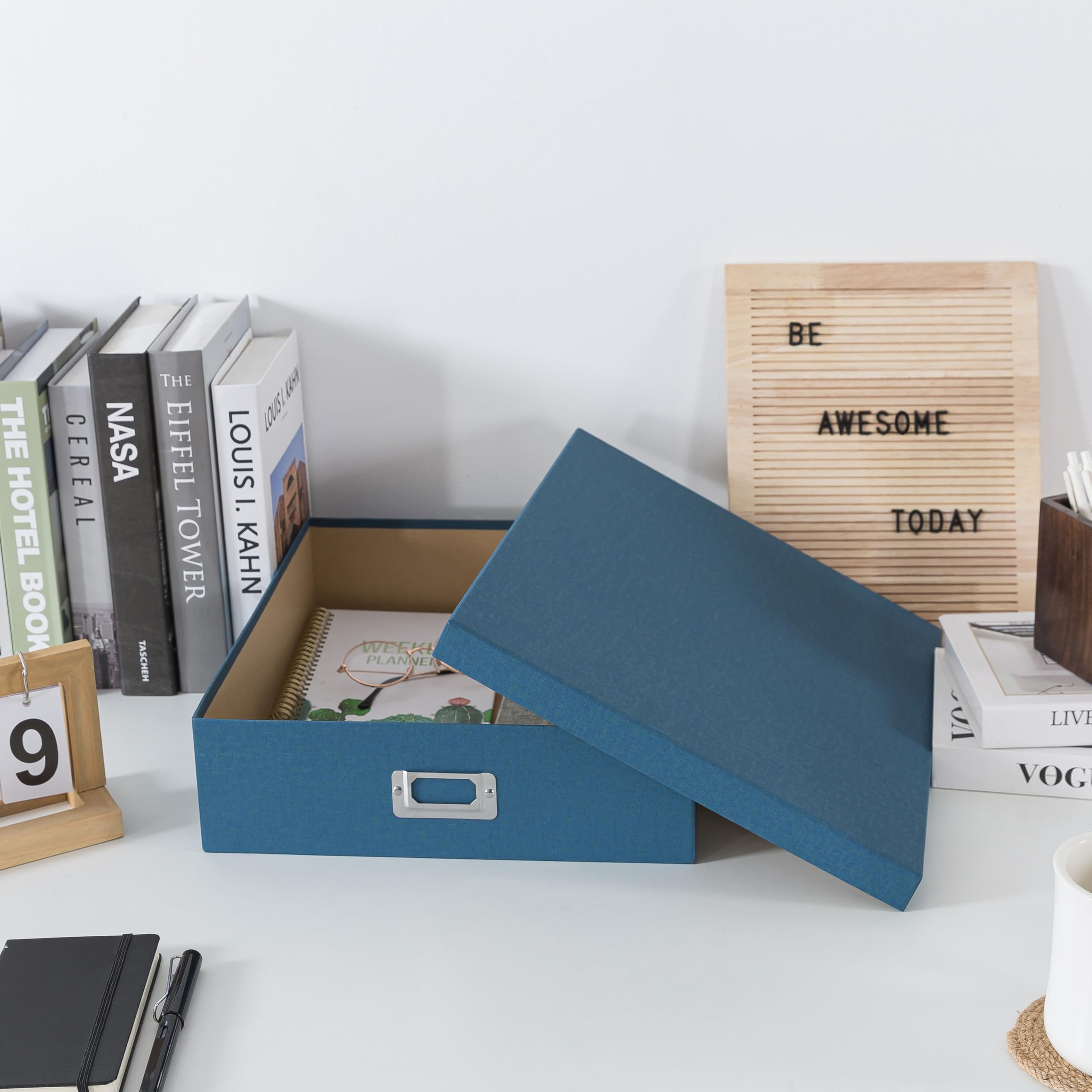 Soul & Lane - Blue Scrapbook Photo Storage Box with Lid, 14.8x13x3.7 In