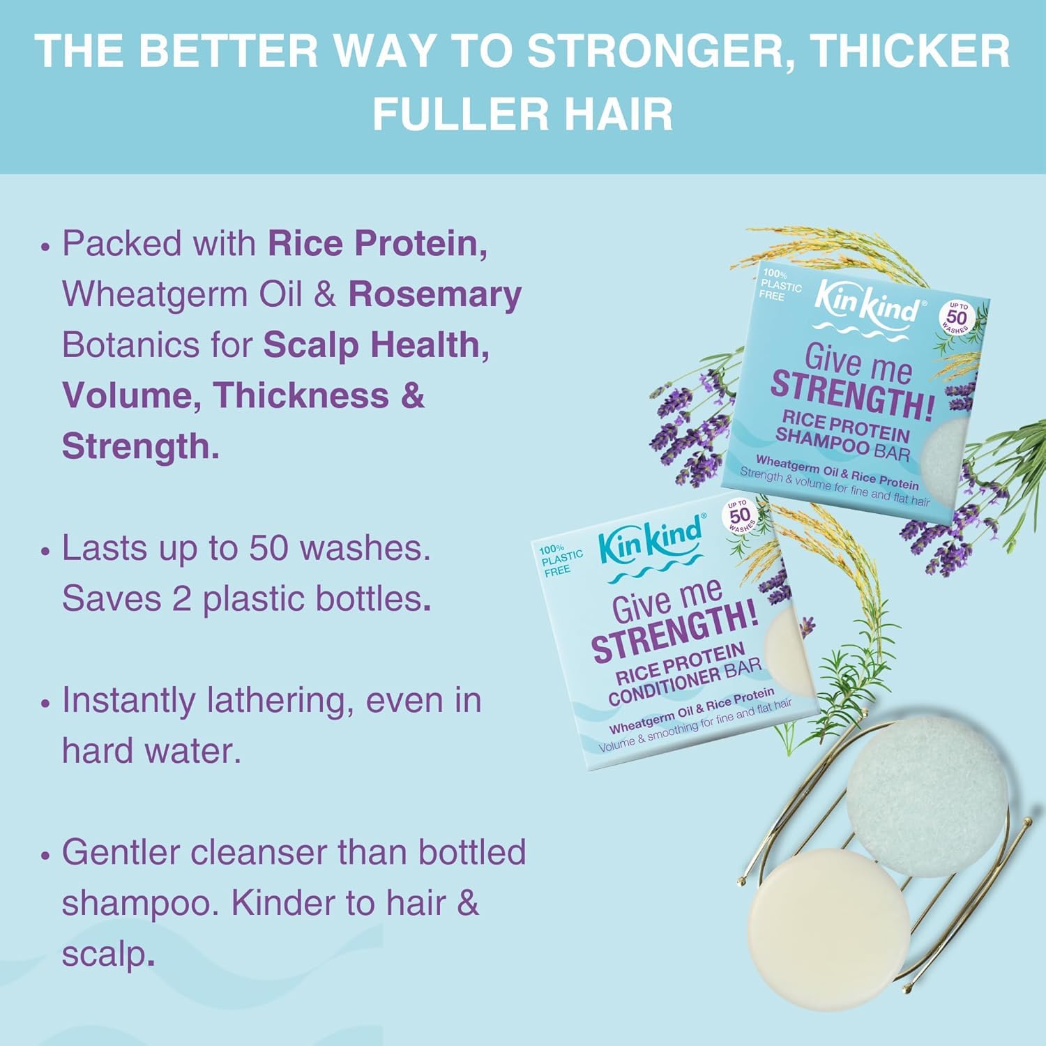 KinKind Rice Shampoo Bar for Hair Growth | Give me STRENGTH! Bar Shampoo for Thinning Hair | Hair Thickening Rice Protein | Volume for Fine & Flat Hair | Up to 50 washes