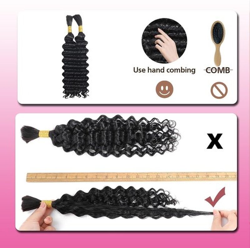 Human Braiding Hair for Boho Braids 100% Virgin Human Hair Curly Knotless 12A Deep Wave Bulk Bohemian Braiding Hair Extensions #1B Natural Black 18 Inch 100g