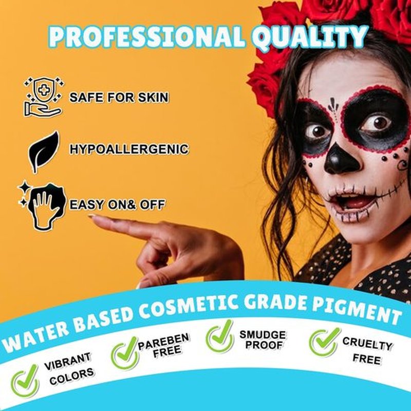 Bowitzki Face Paint Kit for Adults Stencils Glitter Brushes Face Painting Set for Sensitive Skin Water Based FDA Compliant Professional Body Painting (42 new)