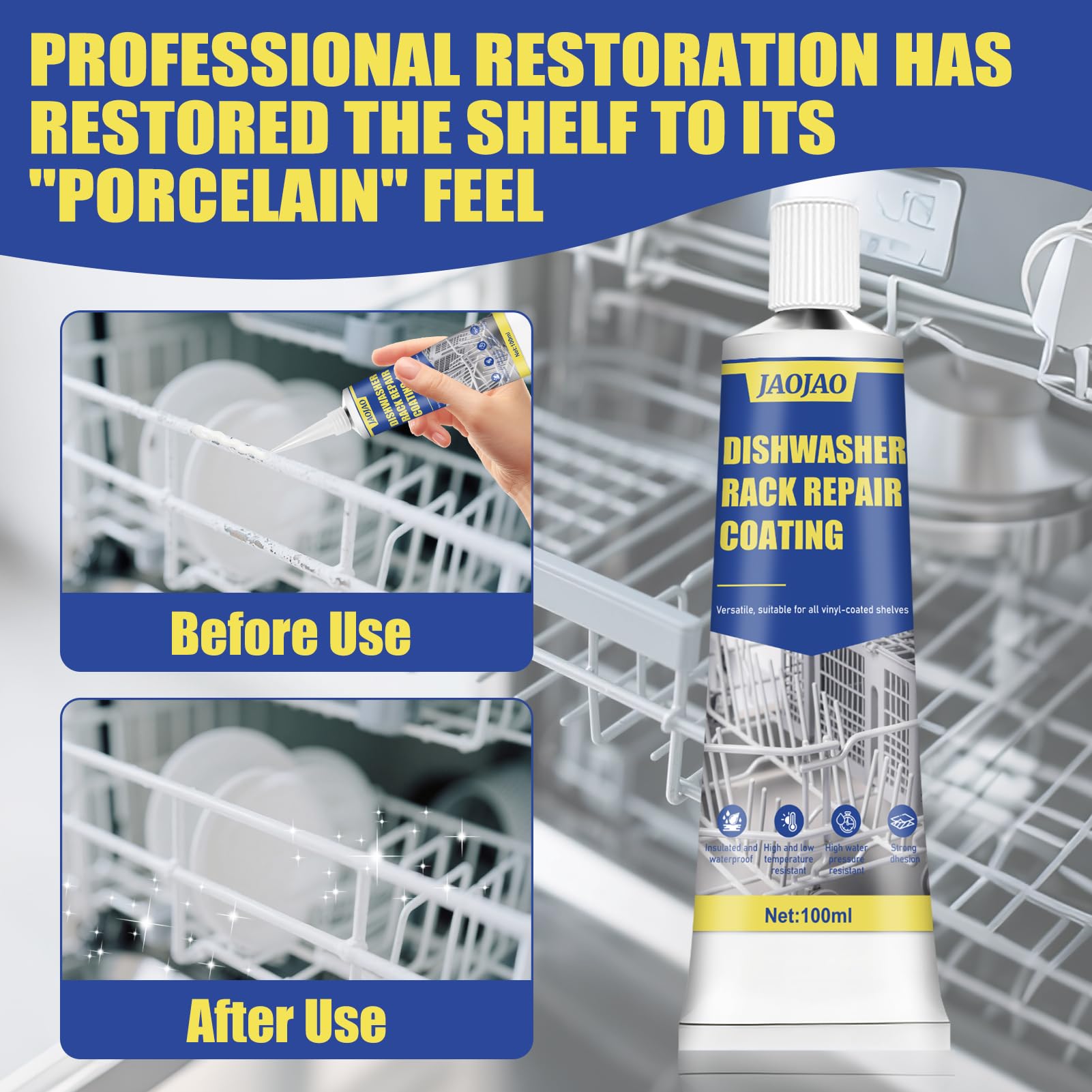JAOJAO Dishwasher Rack Repair Kit, Dishwasher Rack Repair Coating White