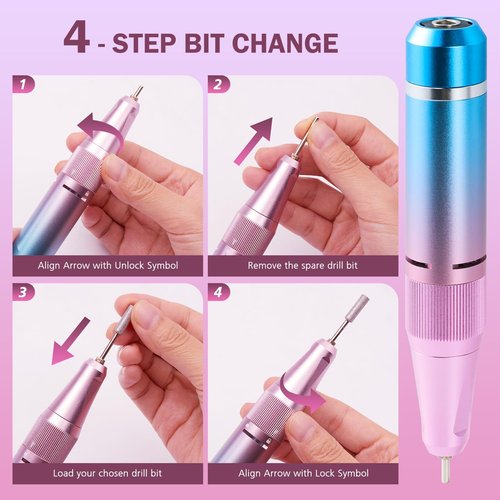 KAWBIYJ Professional Nail Drill, 40000RPM Electric Nail File for Acrylic Gel Nails Polishing Removing, Rechargeable Portable Cordless Nail Drill Kit with Full Set of Accessories at Salon Home