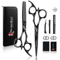 SEIMEIKEN 6" Black Hair Scissors Professional Hair Cutting Scissors and Thinning Shears - Japanese SUS440C Stainless Steel Hair Cutting Shears, Barber Shears - Hair Cutting Kit for Salon & Home Use