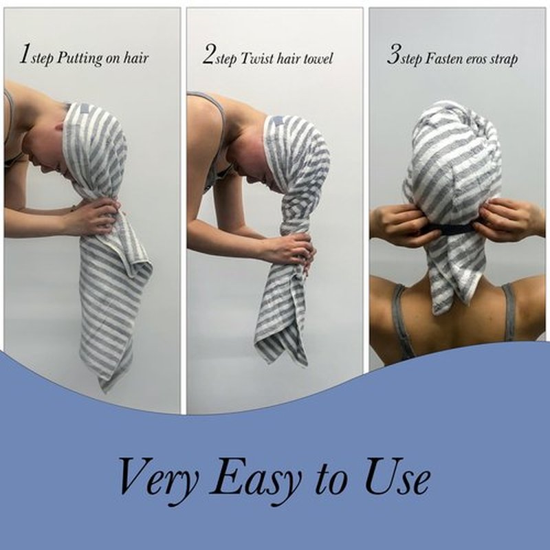 Stripe Microfiber Hair Towel Wrap for Women - 2Pack Super Absorbent Hair Drying Towels for Curly Hair,Anti Frizz Extra Large Hair Towel Wrap