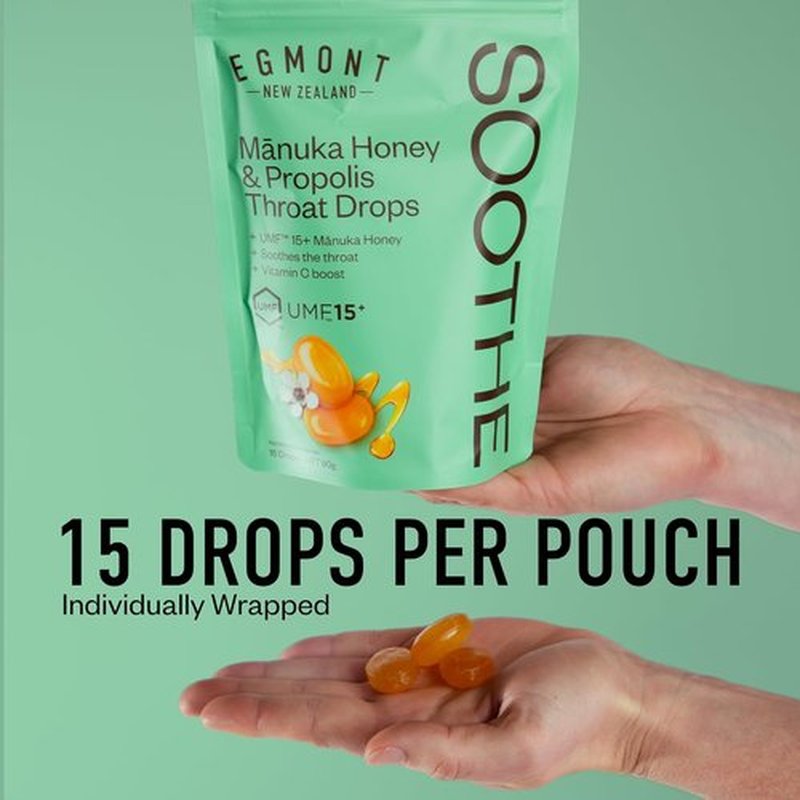 Egmont Honey Manuka Honey & Propolis Throat Drops - UMF 15+ New Zealand Honey with Vitamin C | 15 Count for Natural Soothing Relief
