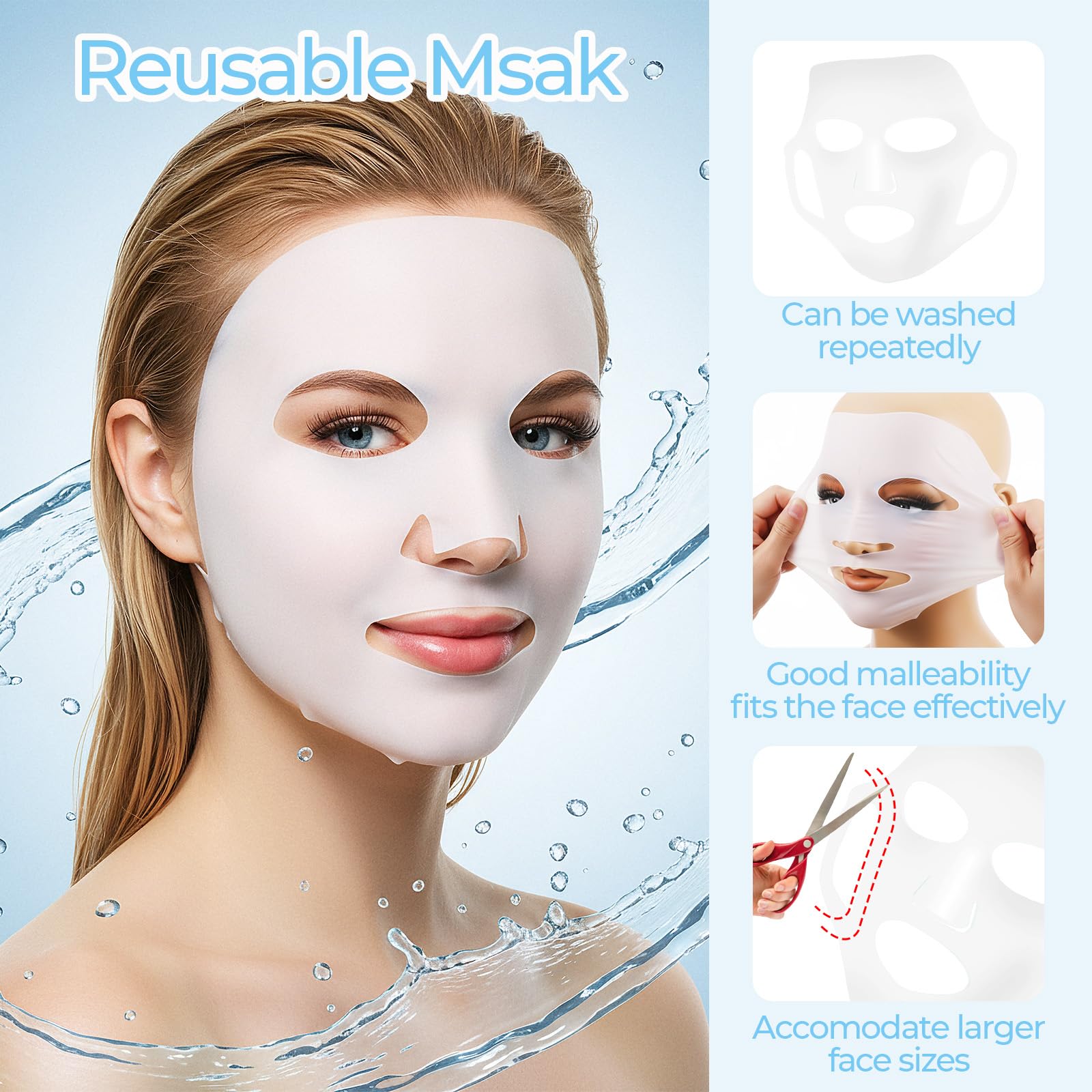 guduling 6 Pcs Reusable Silicone Face Mask,Reusable Face Mask Skin Care,Silicones Moisturizing Full Facial Masks Cover Skin Cover Wrap for Sheet Prevent Evaporation Hairdressing Beauty Spa Care Tool