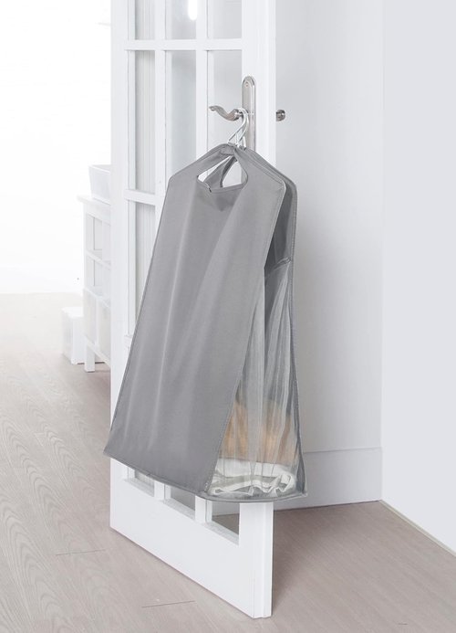 Storage Maniac 2-Pack Hanging Laundry Hamper - Slim Double Organizer with See-Through Mesh, Grey