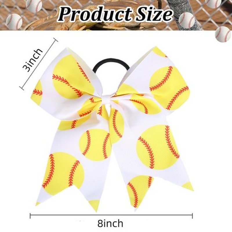 12 PCS Softball Baseball Cheer Bows, Sparkly Rugby Hair Bows with Elastic Hair Ties Accessories for Teens Girls Women Cheerleading Softball Competition Sports (Yellow Softball)