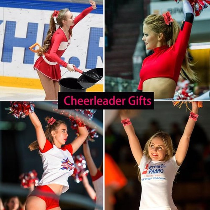 12 Pcs PU Leather Cheer Hair Scrunchies Red Scrunchy School Performance Ponytail Holder Hair Accessories for Cheerleading Teen Girls College Sports (Red)