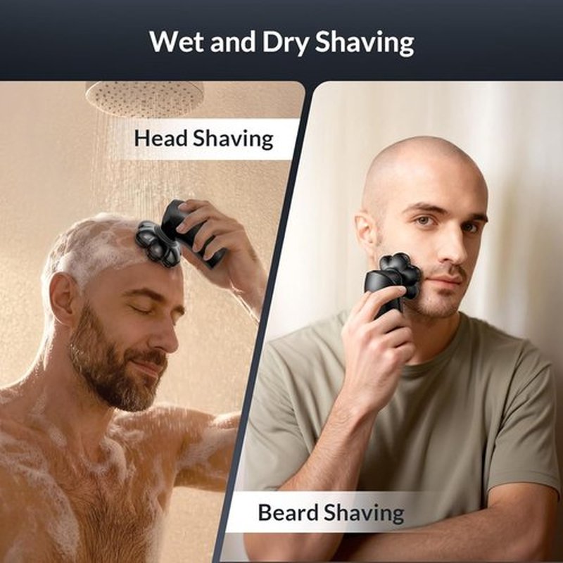 7D Arc Magnetic Head Shaver for Bald Men - Waterproof 5-in-1 Electric Razor & Grooming Kit, Black