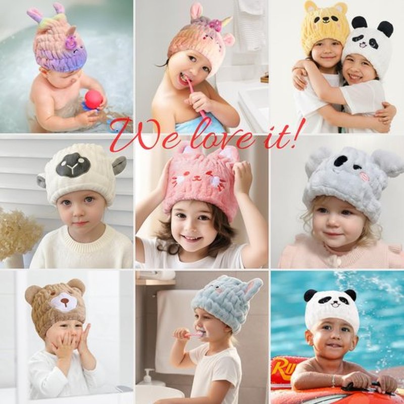 LCBD Microfiber Hair Towel Wrap for Kids, Pink Cat Dry Hair Cap Suck Water, Absorbent Quick Girls Boys Hair Drying Towel, Lightweight Bouncy Hat Headscarf