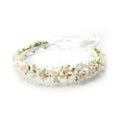PoshMyra White Flower Girl Crown with Baby's Breath Headpiece Young Girl Communion Floral Hair Wreath Rustic Wedding Hair Accessories Headband for Child(43cm length)