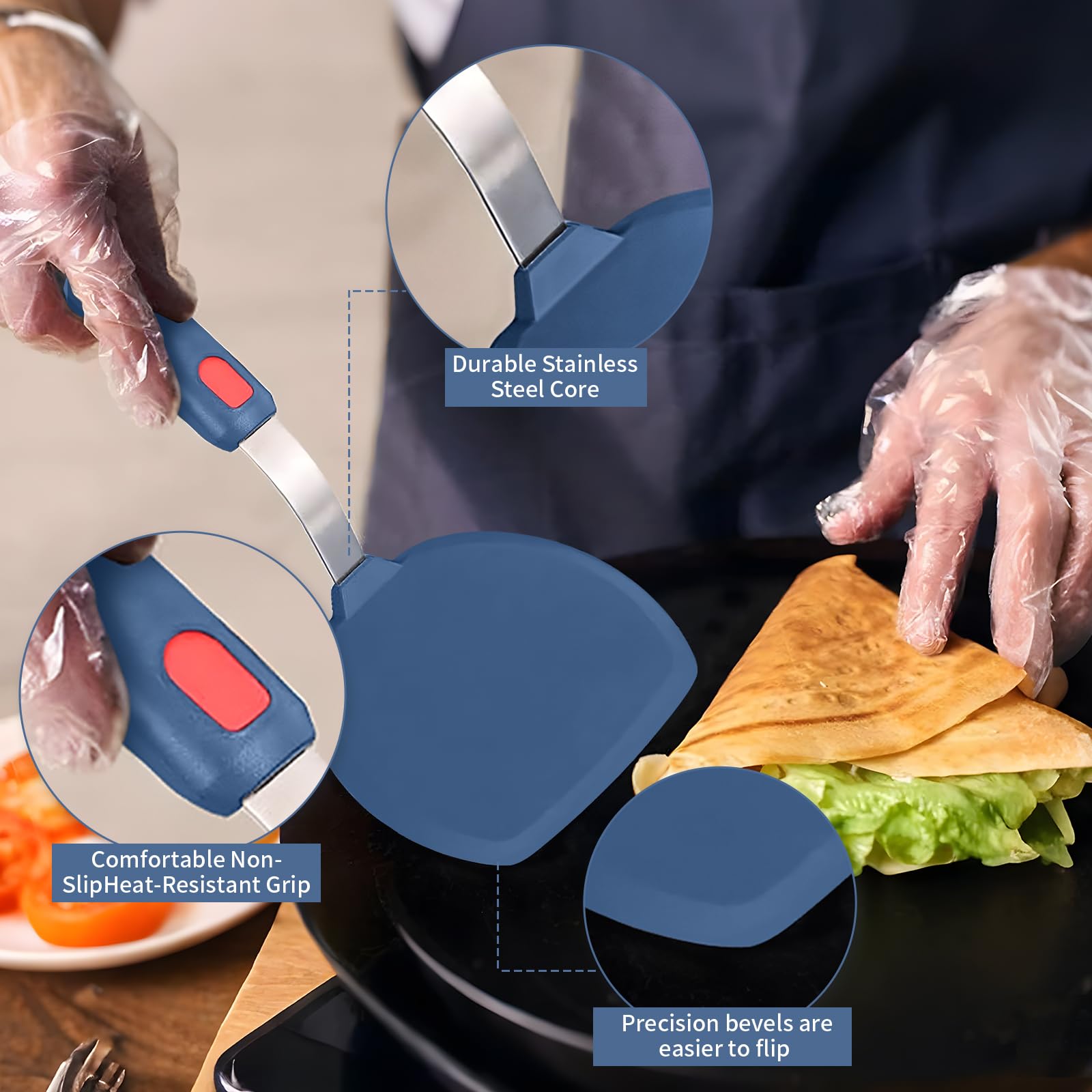 Contiup Silicone Spatula Turner Set of 3, Heat Resistant Large Wide Spatula for Pancake, Silicone Fish Spatulas Flipper for Cooking & Non-stick Cookware, BPA Free Rubber Cooking Untensil Set
