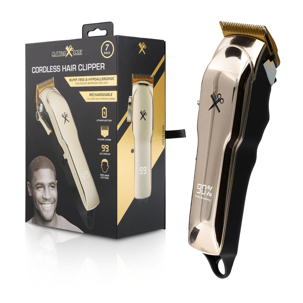 Cutting Edge Hair Clippers, Cordless Rechargeable Hair Clipper for Men & Women, Adjustable Taper, 6 Guide Combs, Hypoallergenic & Heat-Resistant Ceramic Blades, LCD Display, 90 Minute Run-Time