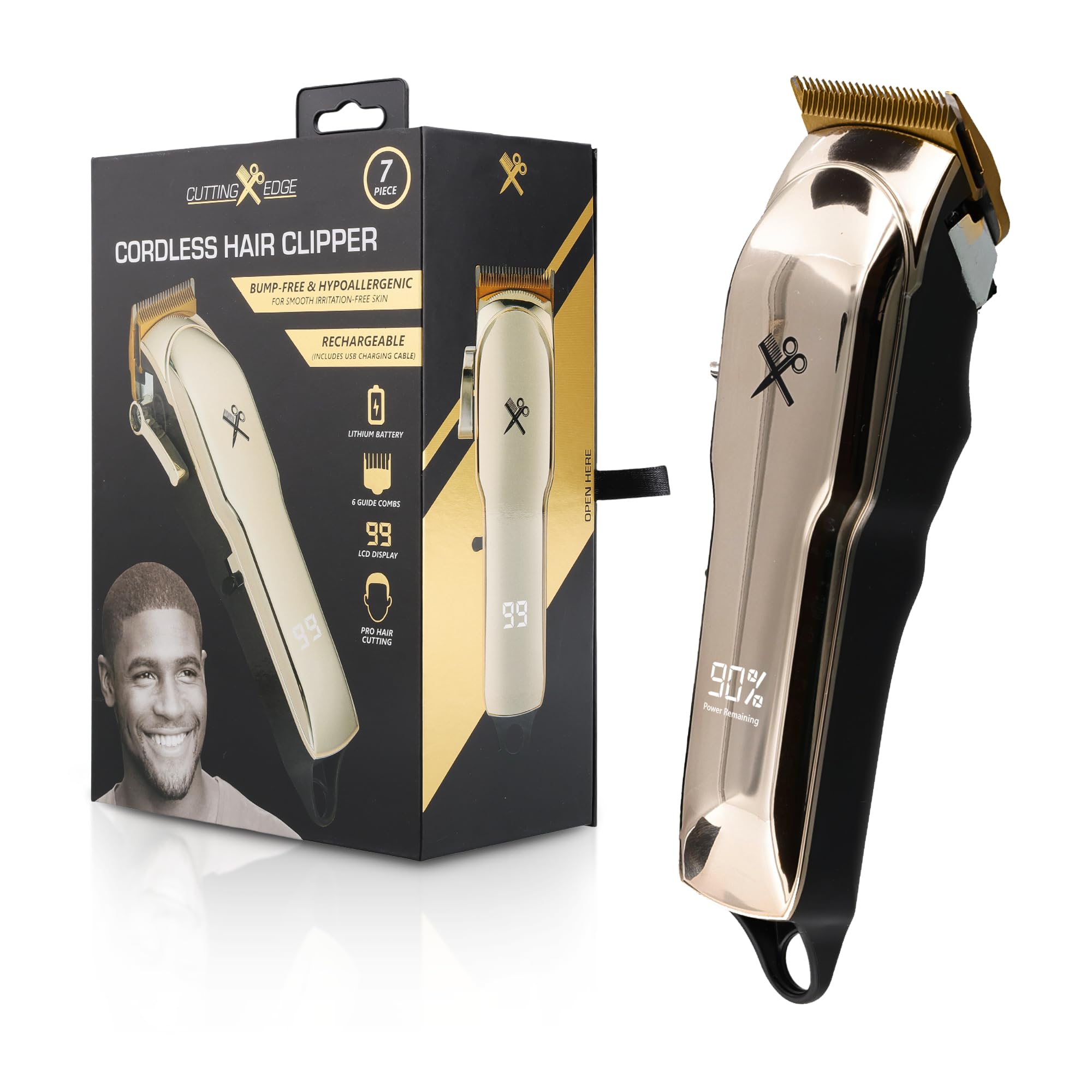 Cutting Edge Hair Clippers, Cordless Rechargeable Hair Clipper for Men & Women, Adjustable Taper, 6 Guide Combs, Hypoallergenic & Heat-Resistant Ceramic Blades, LCD Display, 90 Minute Run-Time