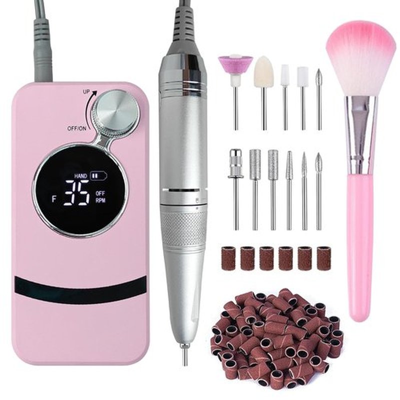 Electric Professional Nail Dril 35000RPM Pink Nail File for Acrylics Gel Nail Polish Remove Cordless Portable Rechargeable Nail Drill Kit for Home Salon Manicure Pedicure