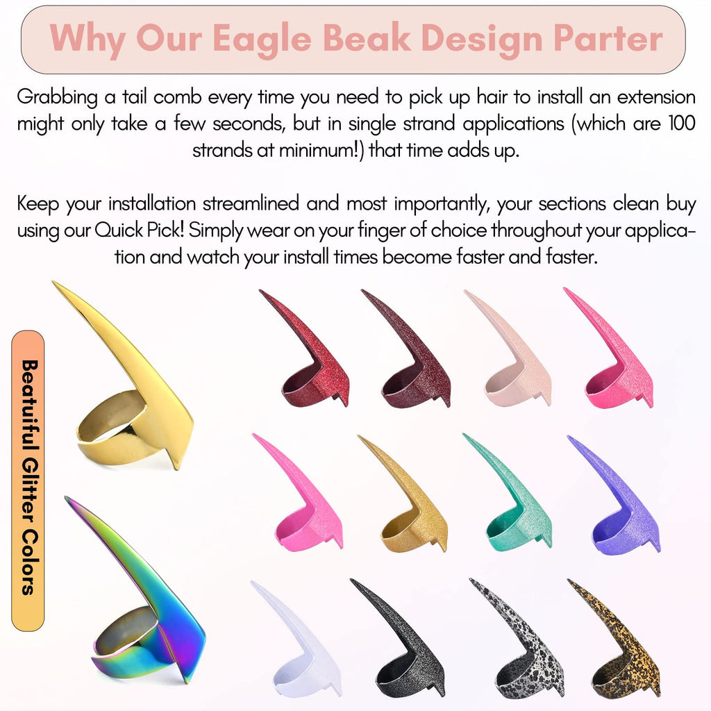 Pro Hair Parting & Sectioning Rings - Stainless Steel Finger Braiding Hair Pick Tools for Durable Dreadlocks Wig, Curling, Weaving, Styling, Balayage, & Quick Installation of Remy Human Hair Extensions Hair Styling Tools