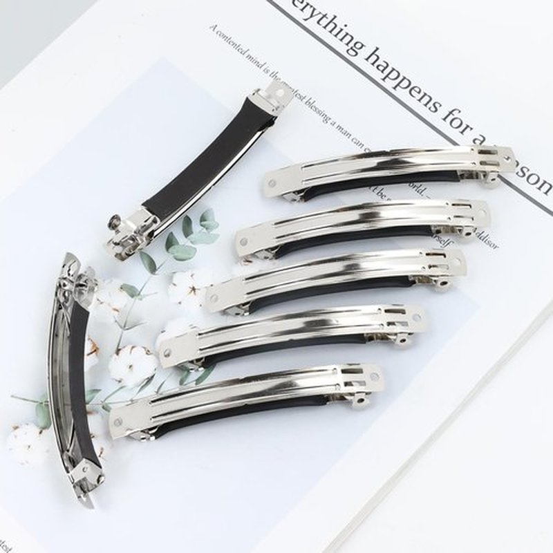Cinaci 20 Pack 10cm/4" Simple Plain Blank DIY Caft Silver Metal French Hair Barrettes with Black Leather Cover Snap Hair Clips Clasps for Women Girls Teens Hair Accessories (4 Inch)